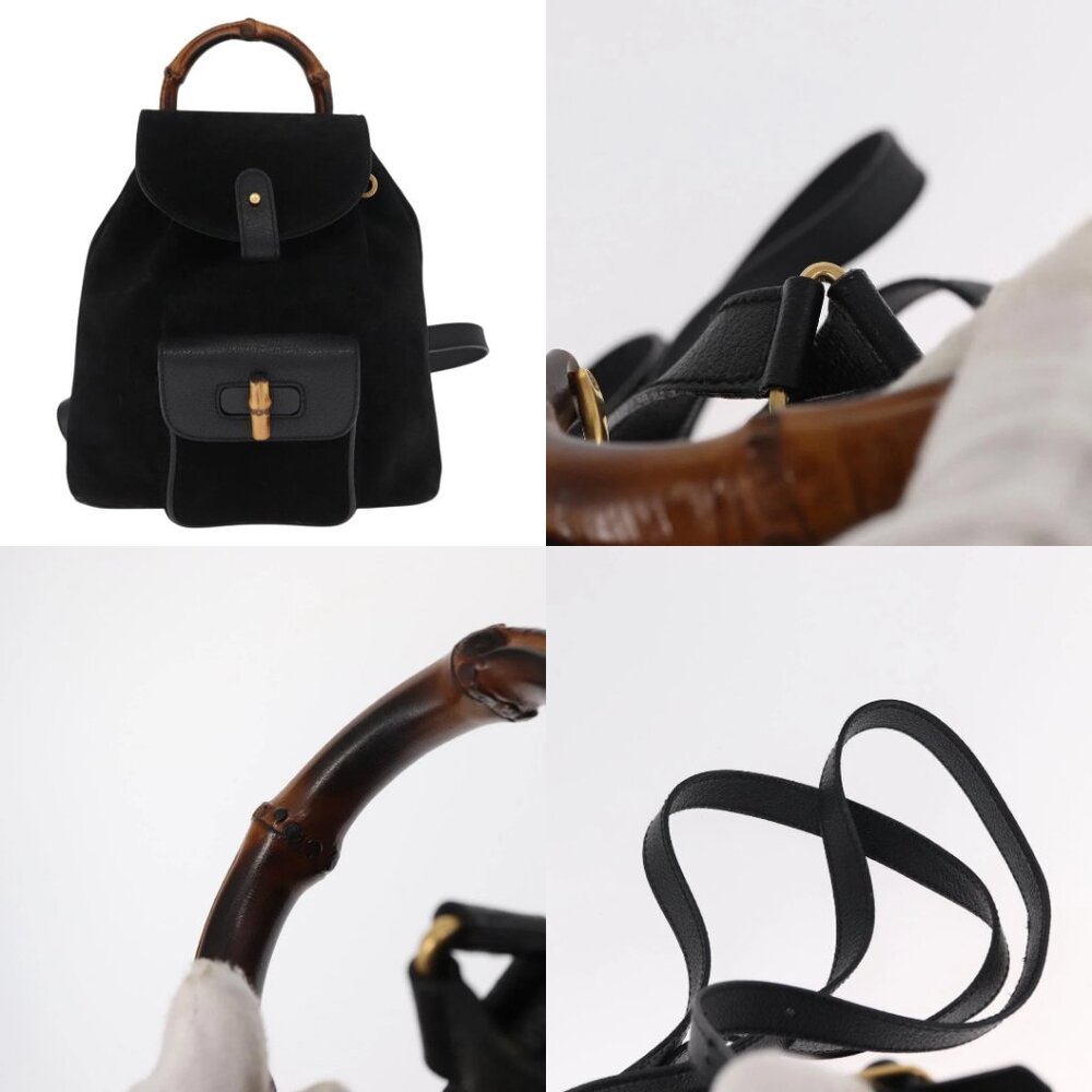 GUCCI Bamboo Backpack Suede Black Gold 003 1956 0030 Auth 155694 - Picture 13 of 15